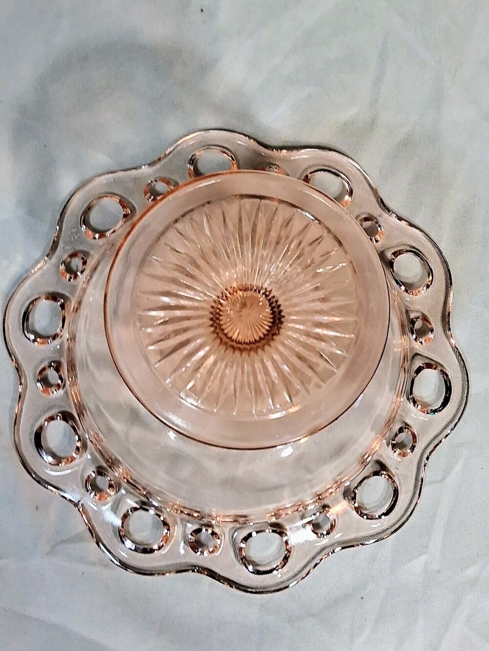 30's Anchor Hocking Pink Depression Glass "Lace Edge" Compote/Candy Dish - Picture 2 of 8